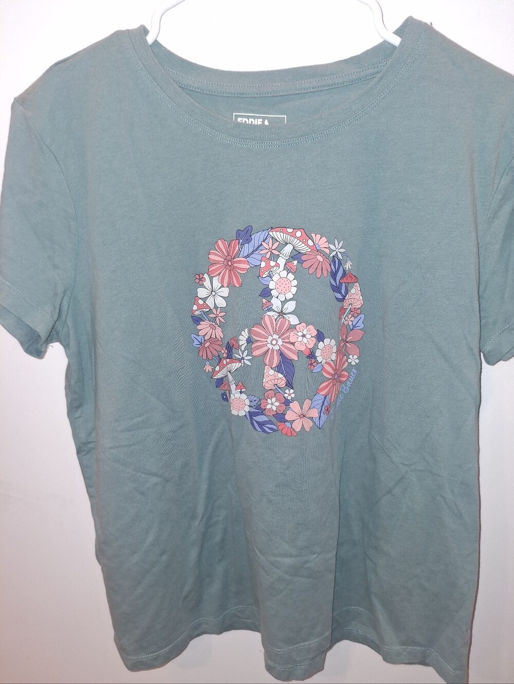 Eddie Bauer Teal Short-Sleeve Tee with Floral Peace Graphic